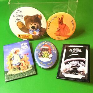 Promo Pinback Button Lot Steiff Bear Royal Doulton Bunnykins Christopher Radko